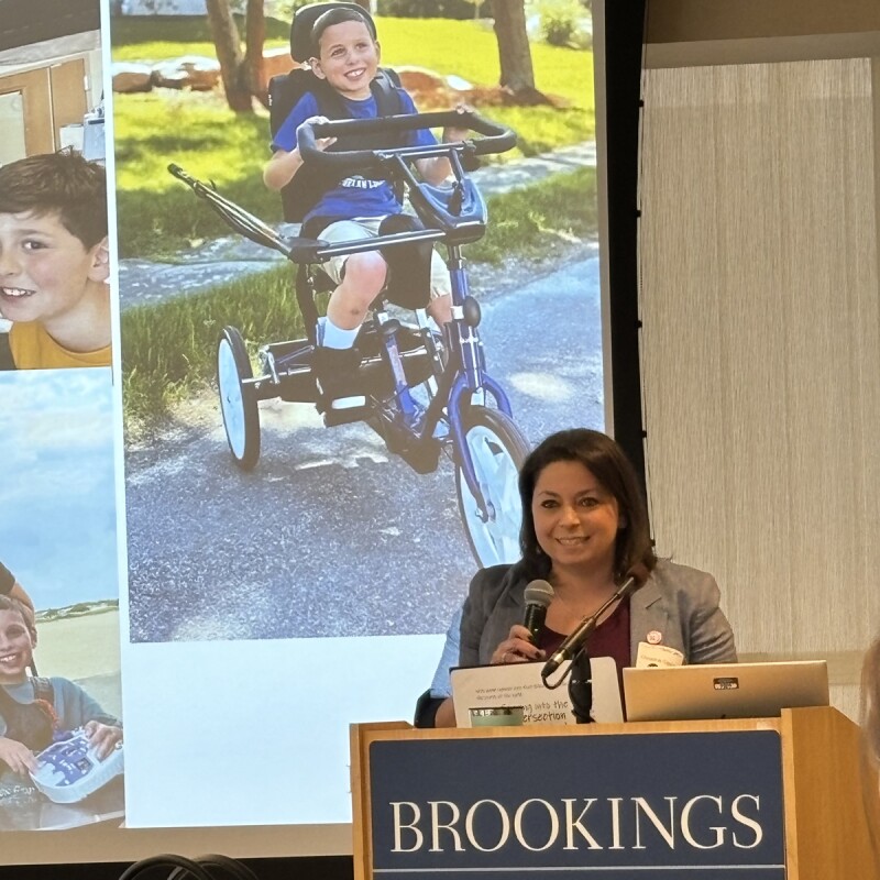 Photo depicts Christina Cipriano, Associate Professor at Yale University, leading a discussion on strengthening partnerships between families of students with disabilities and schools. This image captures the collaborative exchange aimed at fostering support networks and improving educational experiences for students with disabilities.