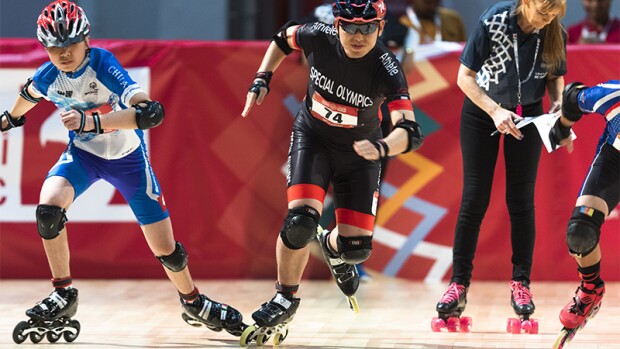 World Games Abu Dhabi 2019: athletes rollerblacing and rollerscating at an event. 