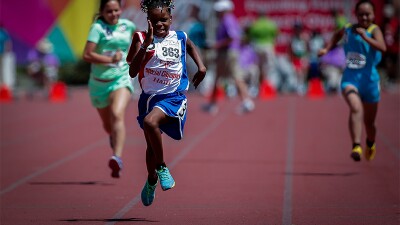 Woman from Special Olympics Haiti competes in race at the 2019 World Games.