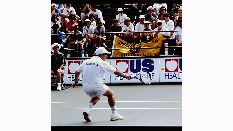 Australian tennis athlete playing a game. 