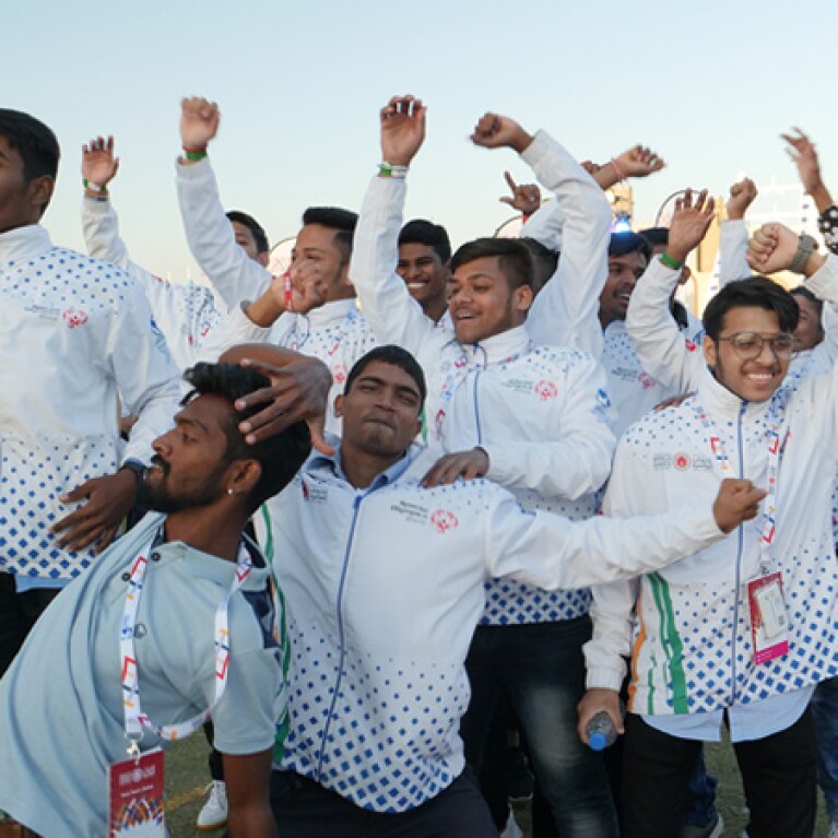 Special Olympics India athletes celebrating at the Global Village event.