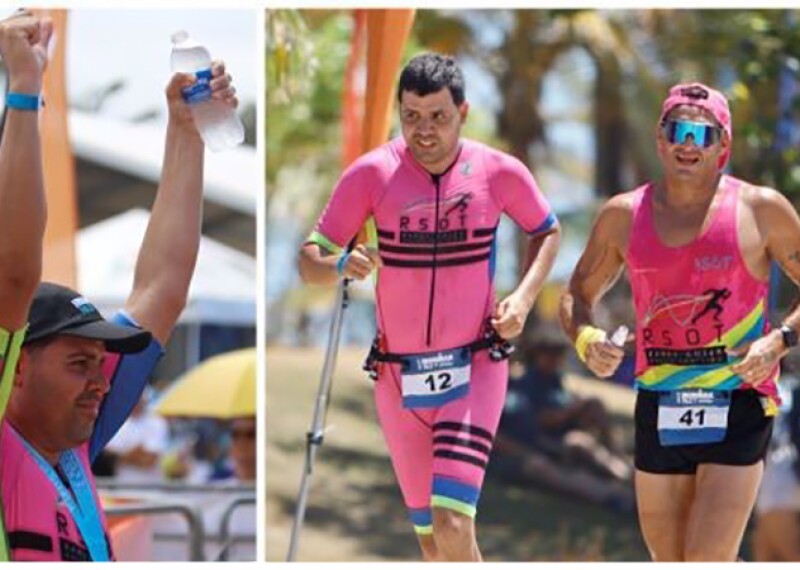 José "Joseíto" Rivera and his coach, Randy Soler competing in the running leg of IRONMAN 70.3