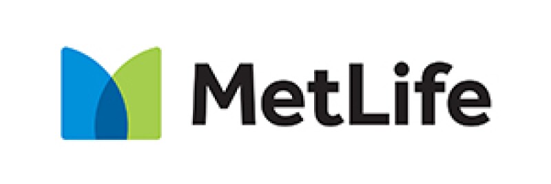 MetLife in black type on white background with a blue and green abstracted "M" on the left side of the word "MetLife"