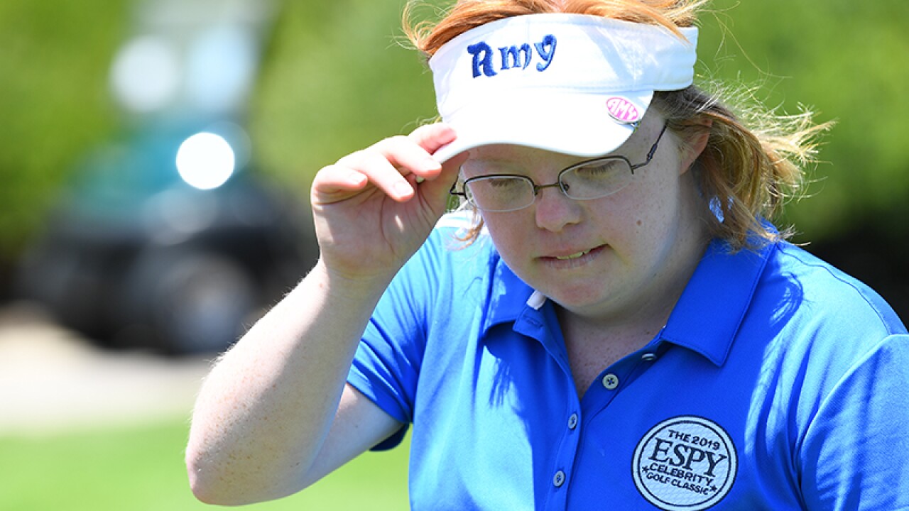 Amy takes a moment to compose herself during the competition.