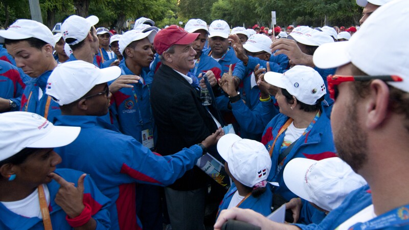 Larry Lucchino with athletes and Special Olympics representatives. 