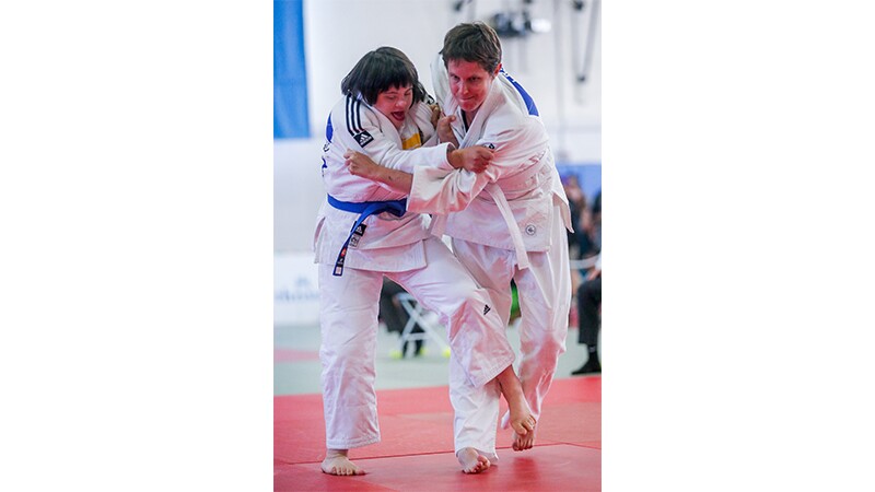 Two athletes performing in a judo match at Special Olympics World Summer Games Los Angeles 2015