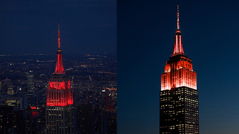 Empire State Building lit up red for Inclusion, a part of the Special Olympics 50th Anniversary Celebration