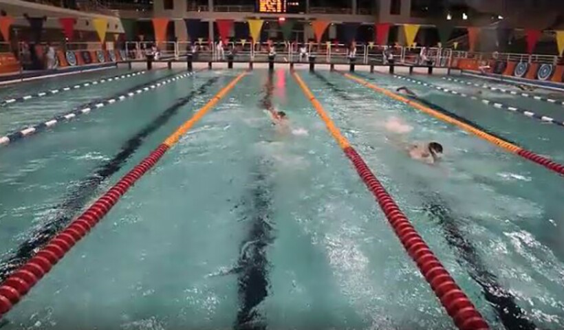 Swimmers racing. 