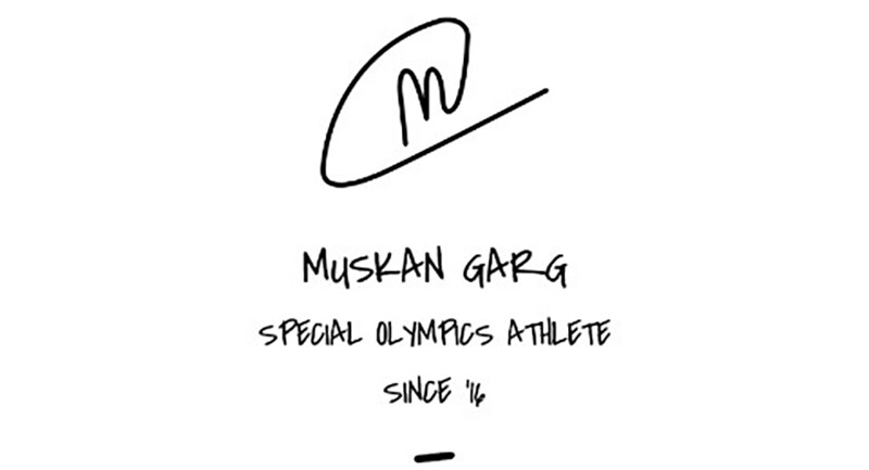 Text read: Muskan Garg, Special Olympics Athlete since 2016.