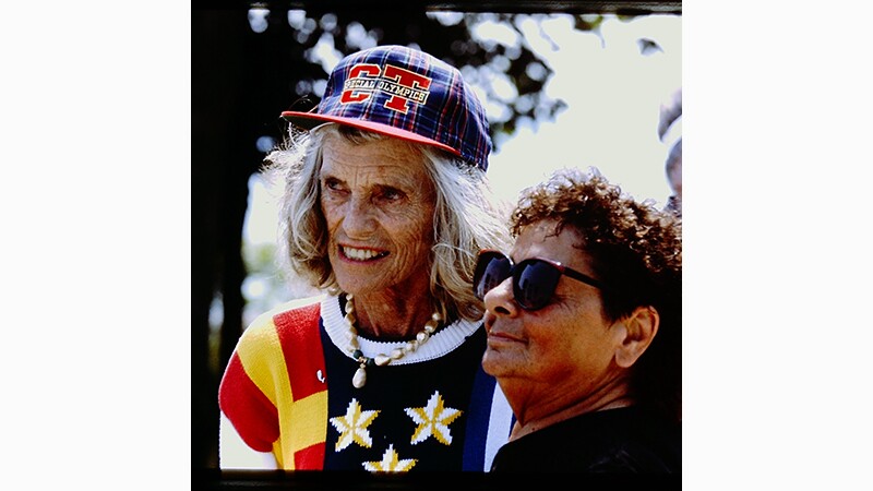 1995 World Games, Eunice Kennedy Shriver celebrates with fellow supporter.