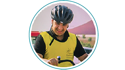 Hamad Al-Ahbabi on a bike with a helmet on. 