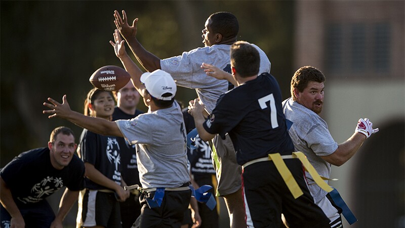 A flag football game being played at Special Olympics World Summer Games Los Angeles 2015