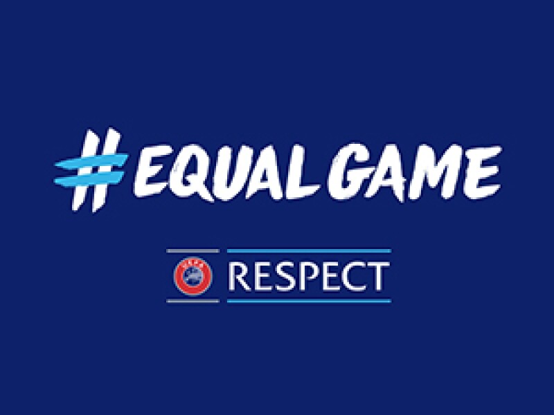 #EqualGame Respect logo in white type on a blue background 