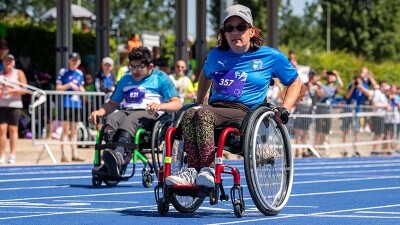 Special Olympics athlete Tilo Wiedensohler competing in a wheelchair