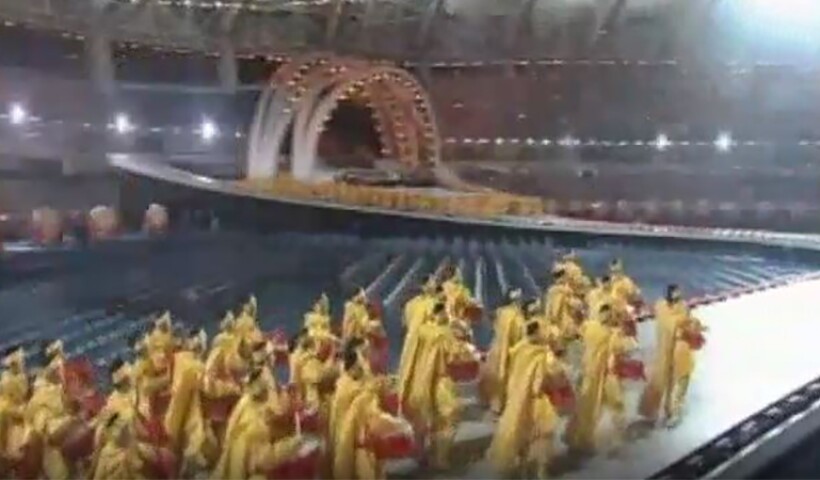 Performers on the catwalk during the opening ceremonies. 