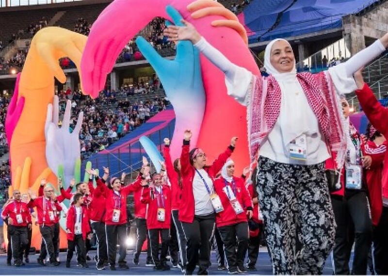 Special Olympics Palestine delegation entering the Olympic stadium at World Games Berlin 2023