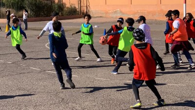 Students from Special Olympics Morocco Unified Schools engage in a football match 