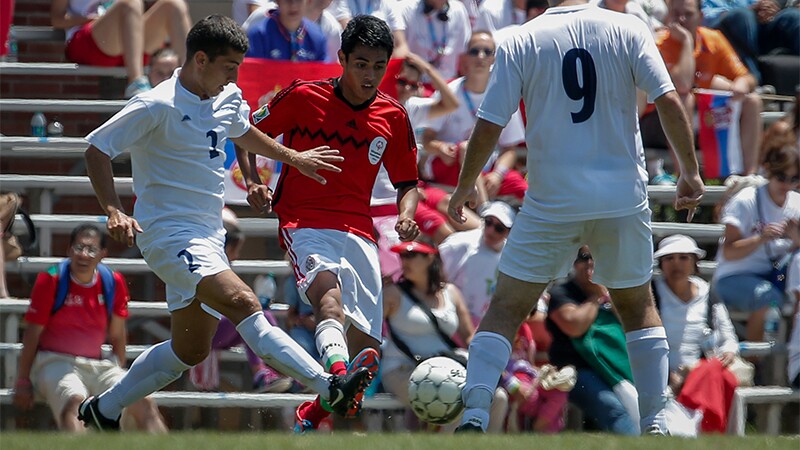 A football (soccer) game being played at Special Olympics World Summer Games Los Angeles 2015